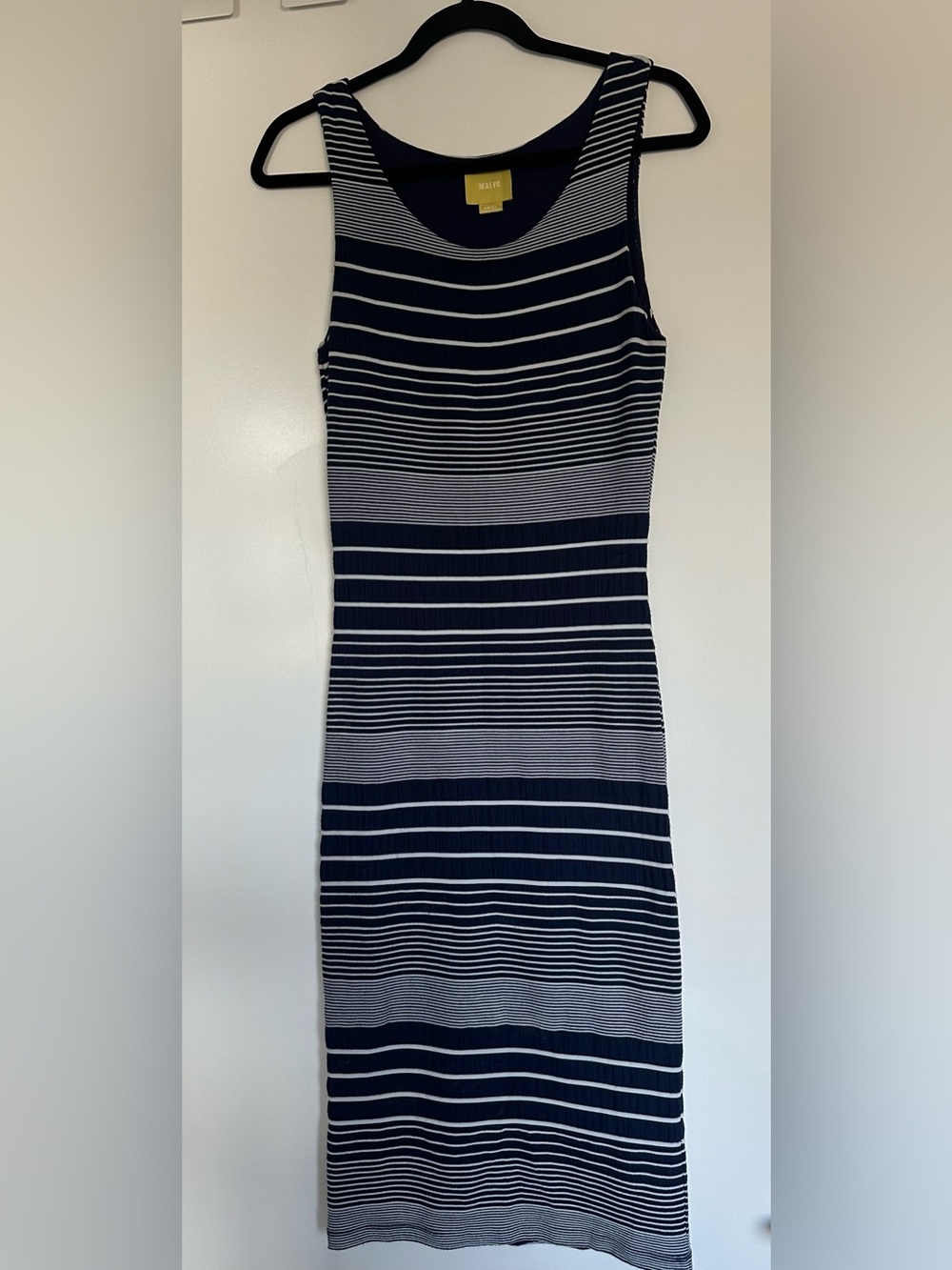 Maeve by Anthropologie Navy and White Striped Midi Tank Dress, With Stretch Sz S